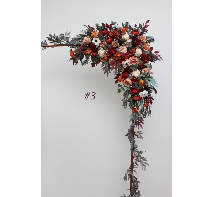 Burgundy, Rust & Ivory Wedding Arch Arrangement | Faux Fall Wedding Archway Flowers