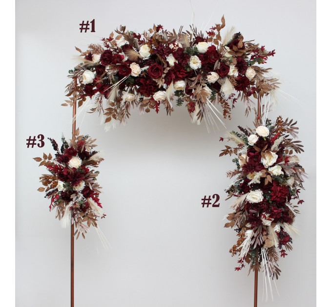 Flower Arch Arrangement in Burgundy, Brown & Cream | Faux Floral Archway for Wedding