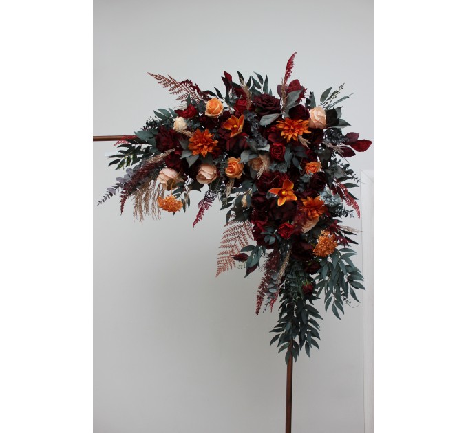Flower Arch Arrangement in Burnt Orange, Red & Burgundy | Faux Floral Archway for Wedding