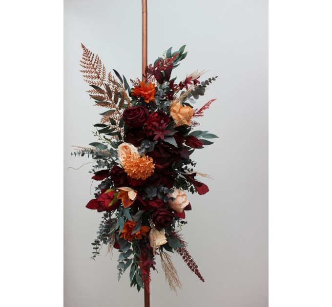 Flower Arch Arrangement in Burnt Orange, Red & Burgundy | Faux Floral Archway for Wedding