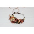 Orange ivory rust terracotta flower crown. Hair wreath. Flower girl crown. Wedding flowers. 0029