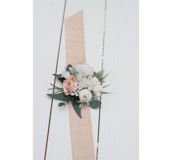 Wedding Boutonnieres & Wrist Corsage in White & Blush Pink | Faux Flower Accessories