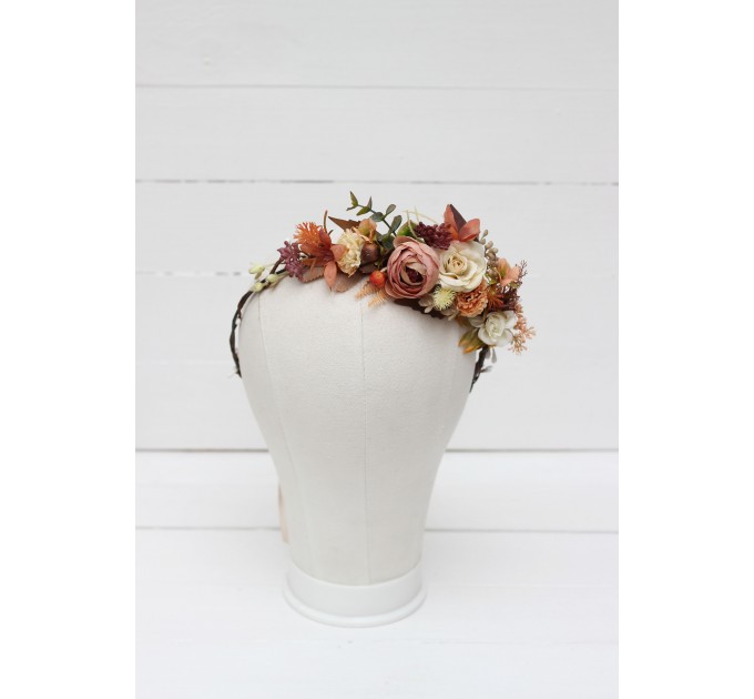 Orange ivory rust terracotta flower crown. Hair wreath. Flower girl crown. Wedding flowers. 0029