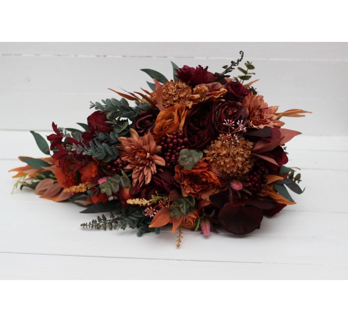 Wedding Bouquets in Rust, Burgundy, Cinnamon & Orange | Cascading Bridal & Bridesmaid Bouquets
