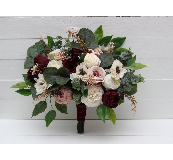 Wedding Bouquets in Burgundy, Dusty Rose & Cream | Faux Bridal & Bridesmaid Bouquets