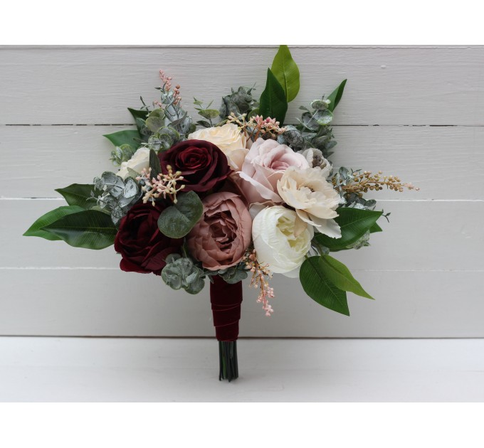 Wedding bouquets in burgundy dusty rose cream colors. Bridal bouquet. Faux bouquet. Bridesmaid bouquet. 5037