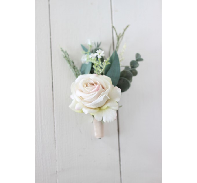 Wedding Boutonnieres & Wrist Corsage in Beige, White & Blush Pink | Faux Flower Accessories