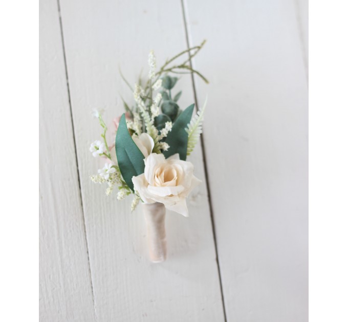 Wedding Boutonnieres & Wrist Corsage in Beige, White & Blush Pink | Faux Flower Accessories