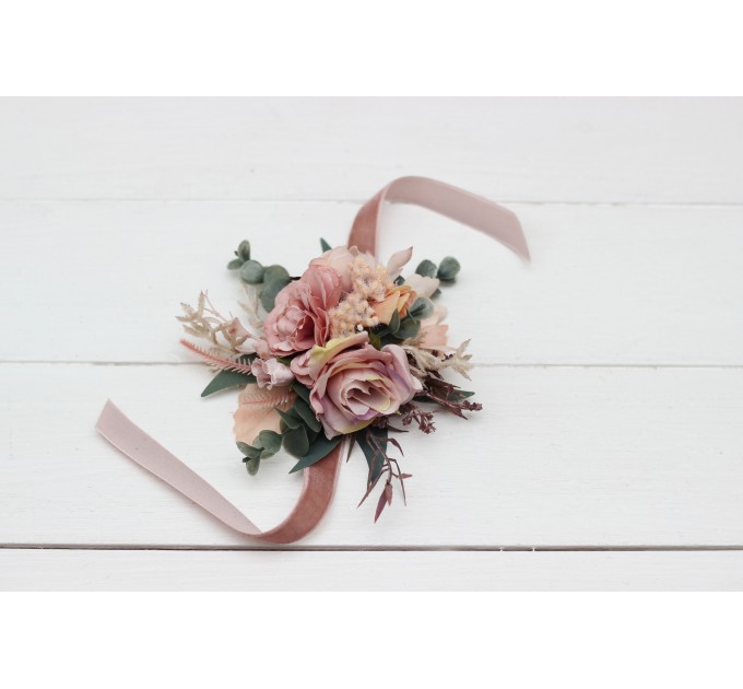 Wedding Boutonnieres & Wrist Corsage in Dusty Rose & Blush Pink | Faux Flower Accessories