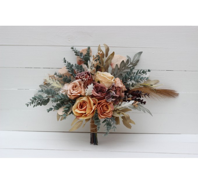 Wedding Bouquets in Cinnamon, Ivory & Pale Orange | Faux Bridal & Bridesmaid Bouquets