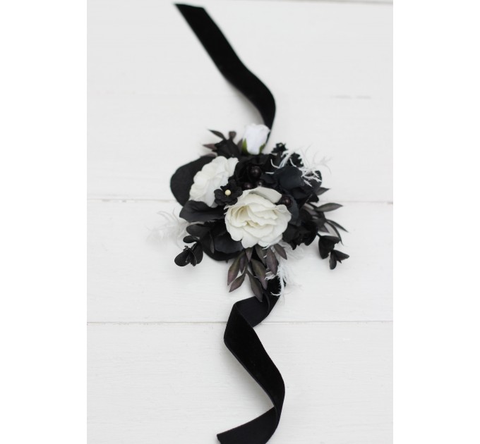 Wedding Boutonnieres & Wrist Corsage in Black & White | Faux Flower Accessories