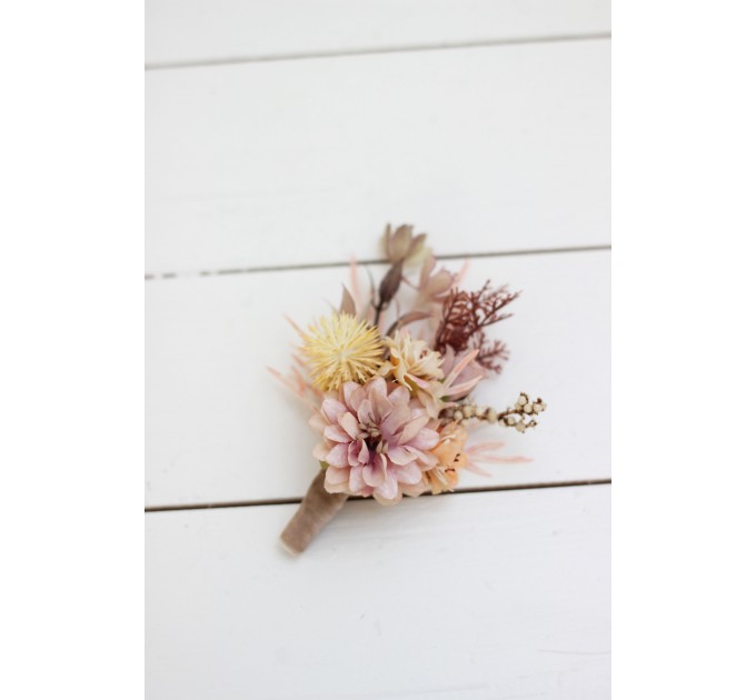 Wedding Boutonnieres & Wrist Corsage in Beige & Pale Orange | Faux Flower Accessories