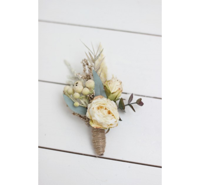Wedding Boutonnieres & Wrist Corsage in Champagne & Ivory | Faux Flower Accessories