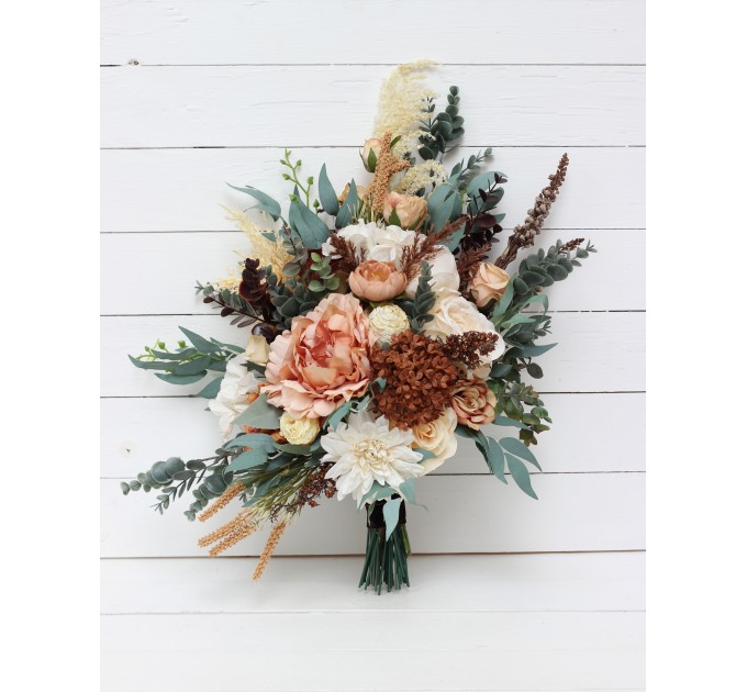 Wedding Bouquets in Orange, Rust, Cinnamon & Peach | Faux Bridal & Bridesmaid Bouquets
