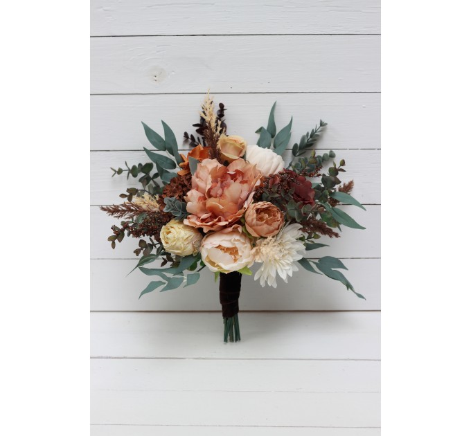 Wedding Bouquets in Orange, Rust, Cinnamon & Peach | Faux Bridal & Bridesmaid Bouquets
