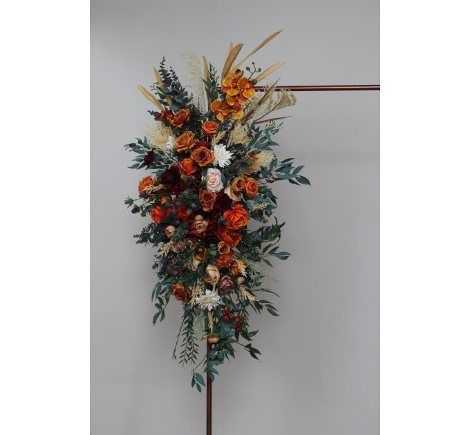 Flower Arch Arrangement in Burnt Orange, Burgundy & Ivory | Faux Floral Archway for Wedding