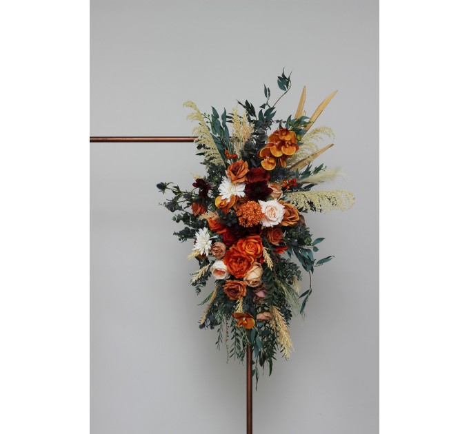 Flower Arch Arrangement in Burnt Orange, Burgundy & Ivory | Faux Floral Archway for Wedding