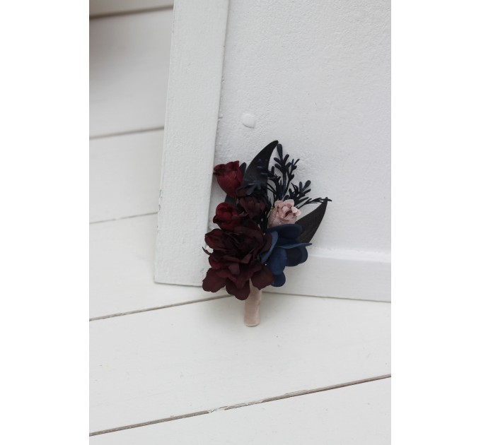Wedding Boutonnieres & Wrist Corsage in Purple, Burgundy, Beige & Navy Blue | Faux Flower Accessories