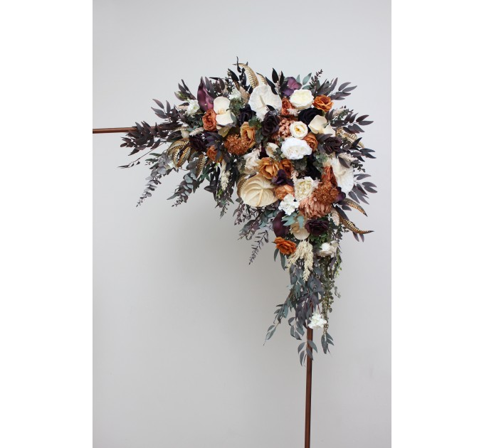 Flower Arch Arrangement in Deep Purple, Terracotta & Beige | Faux Floral Archway for Wedding