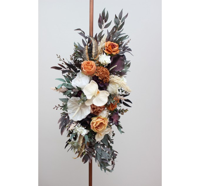 Flower Arch Arrangement in Deep Purple, Terracotta & Beige | Faux Floral Archway for Wedding