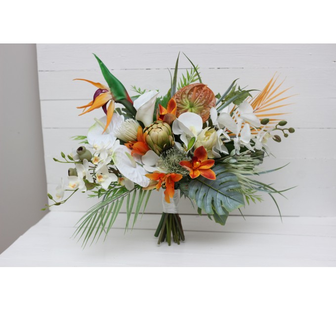 Exotic Orchid & Calla Lily Bridal Bouquet | White & Orange Flowers for Beach Weddings