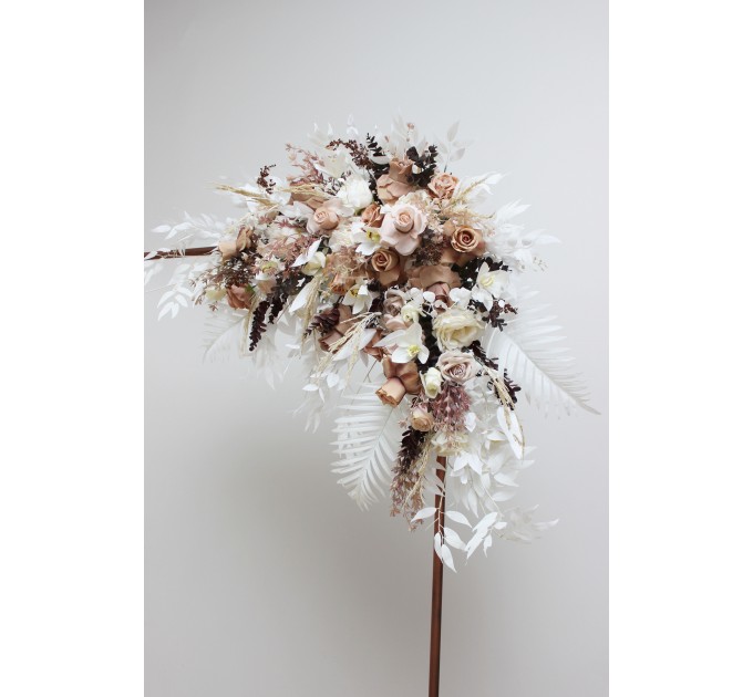 Flower Arch Arrangement in Beige, White & Brown | Faux Floral Archway for Wedding