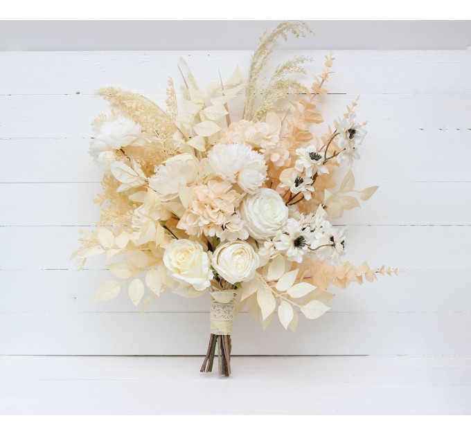 Wedding Bouquets in Champagne, Ivory & Cream | Faux Bridal & Bridesmaid Flowers