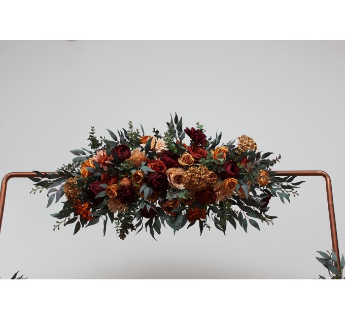 Flower Arch Arrangement in Rust, Burgundy & Cinnamon | Faux Floral Archway for Wedding