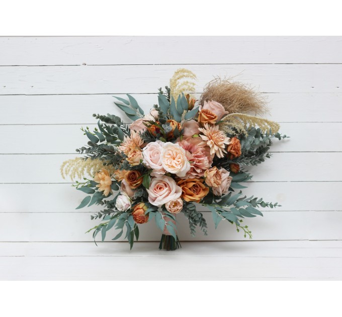 Wedding Bouquets in Orange & Blush Pink | Faux Bridal & Bridesmaid Bouquets