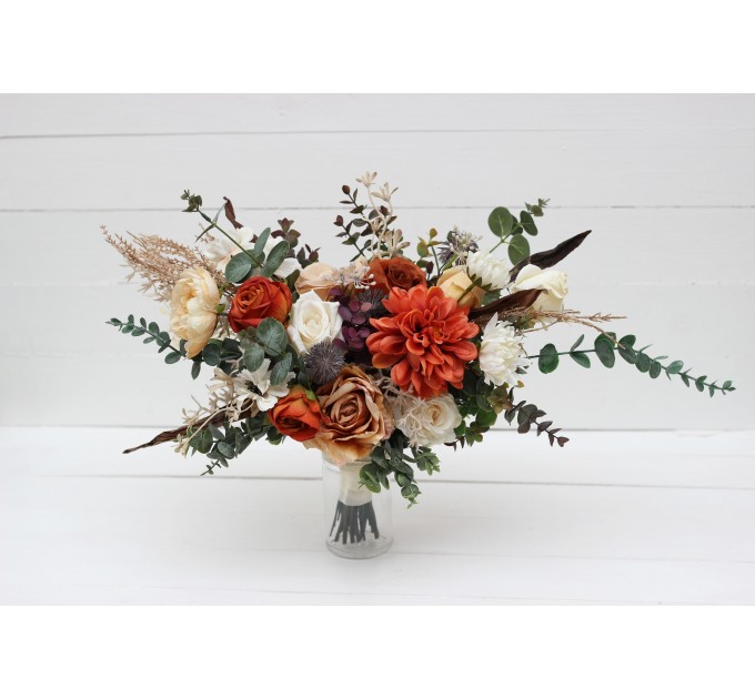 Wedding Bouquets in Rust, Orange & Cream | Faux Bridal & Bridesmaid Bouquets