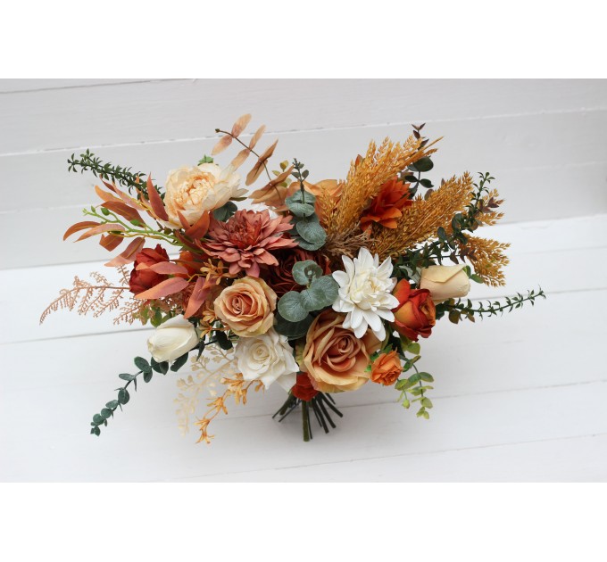 Wedding Bouquets in Rust, Orange & Cream | Faux Bridal & Bridesmaid Bouquets
