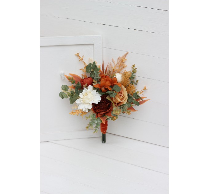 Wedding Bouquets in Rust, Orange & Cream | Faux Bridal & Bridesmaid Bouquets