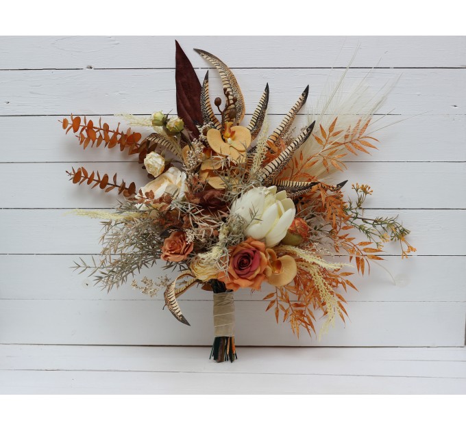 Boho Protea Bouquet in Rust & Ivory | Faux Bridal & Bridesmaid Bouquets