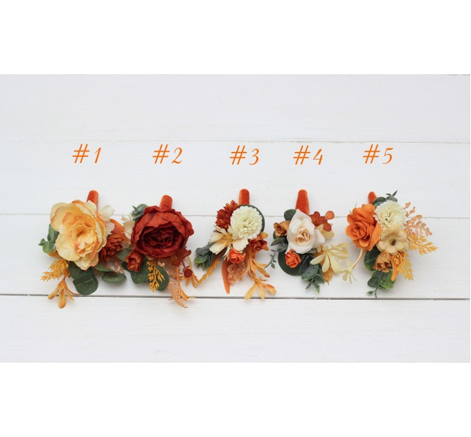 Wedding Boutonnieres & Wrist Corsage in Rust & Cream | Faux Flower Accessories