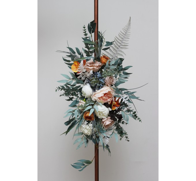 Succulent & Boho Flower Arch Arrangement in Rust, Beige & White | Faux Floral Archway for Wedding