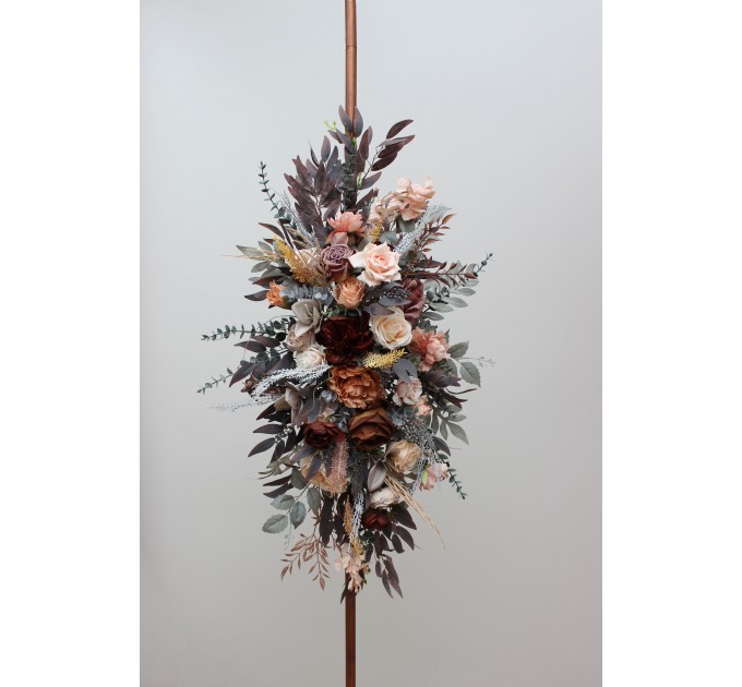 Flower Arch Arrangement in Gray, Peach & Brown | Faux Floral Archway for Wedding