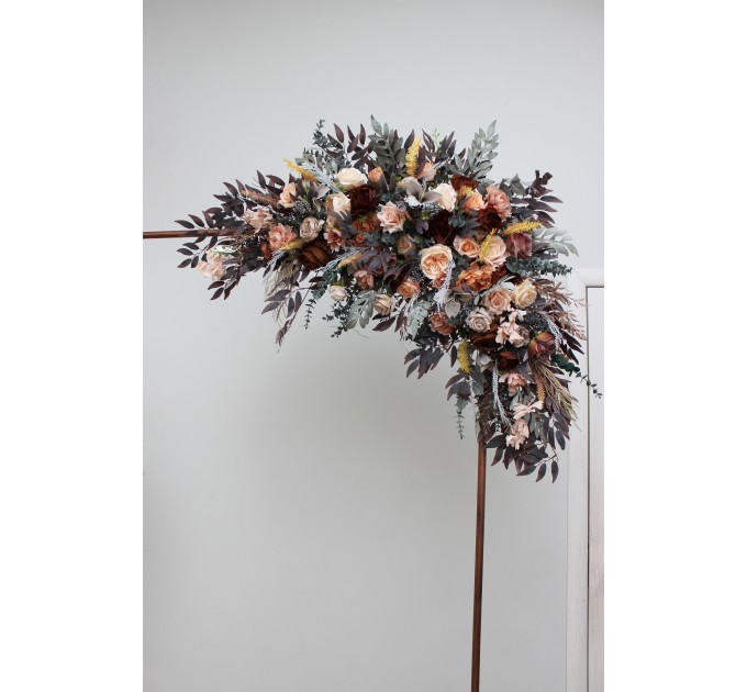 Flower Arch Arrangement in Gray, Peach & Brown | Faux Floral Archway for Wedding