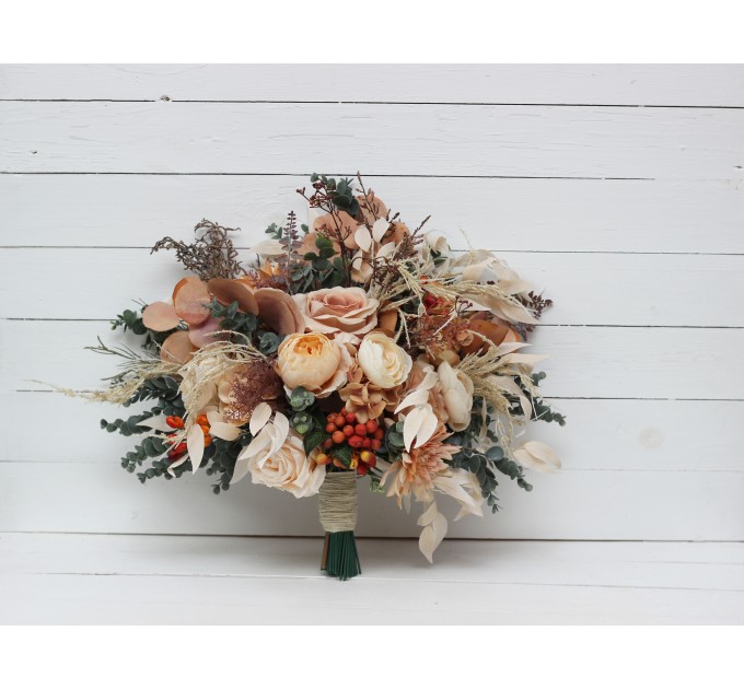 Wedding Bouquets in Orange, Rust & Peach | Faux Bridal & Bridesmaid Bouquets