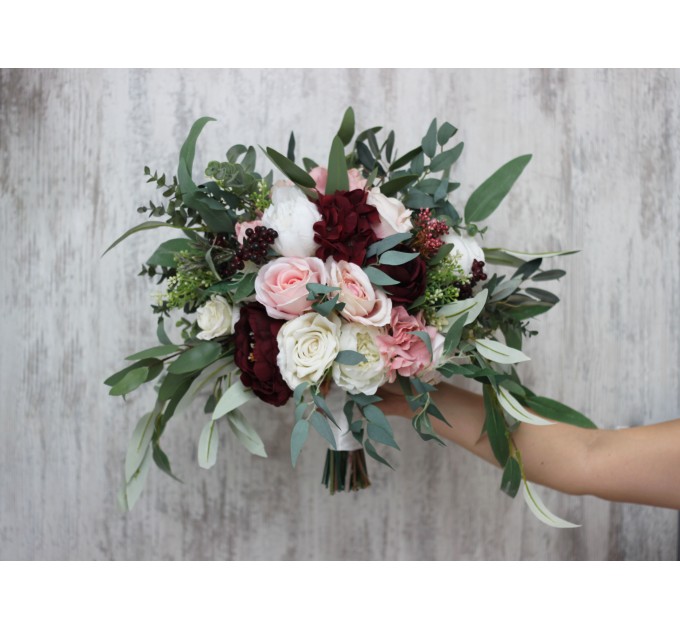 Wedding Bouquets in Burgundy, Blush Pink, Ivory & White | Faux Bridal & Bridesmaid Bouquets