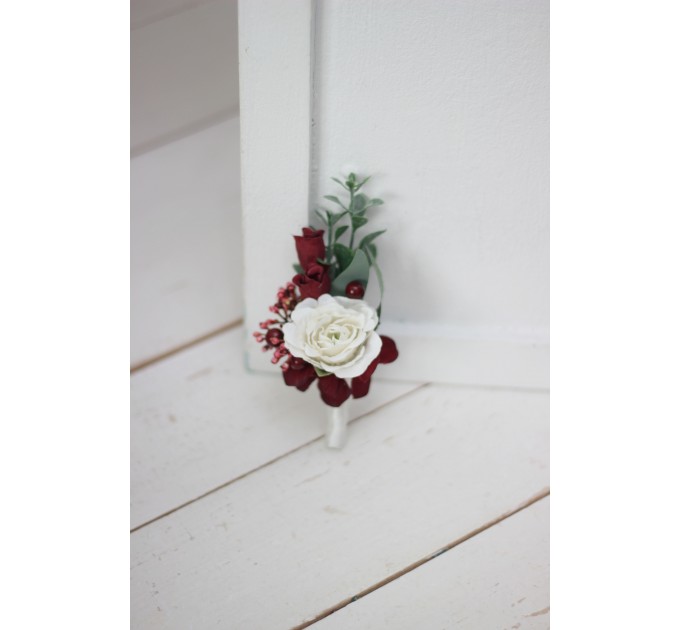 Wedding Boutonnieres & Wrist Corsage in Burgundy, Pink, White & Ivory | Faux Flower Accessories