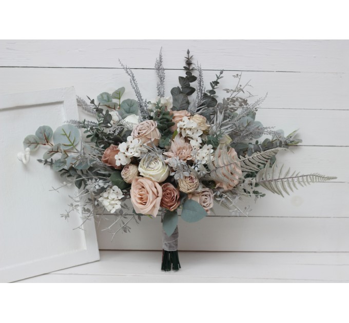 Wedding Bouquets in Beige, White & Gray | Faux Bridal & Bridesmaid Bouquets