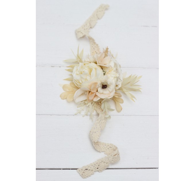 Wedding Boutonnieres & Wrist Corsage in Champagne, Ivory & Cream | Faux Flower Accessories