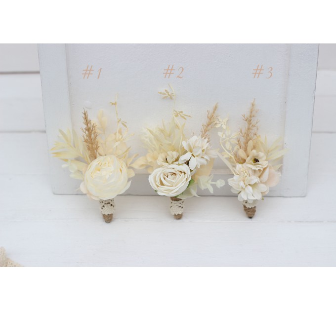 Wedding Boutonnieres & Wrist Corsage in Champagne, Ivory & Cream | Faux Flower Accessories