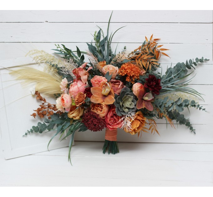 Wedding Bouquets in Coral, Burgundy & Peach | Faux Bridal & Bridesmaid Bouquets