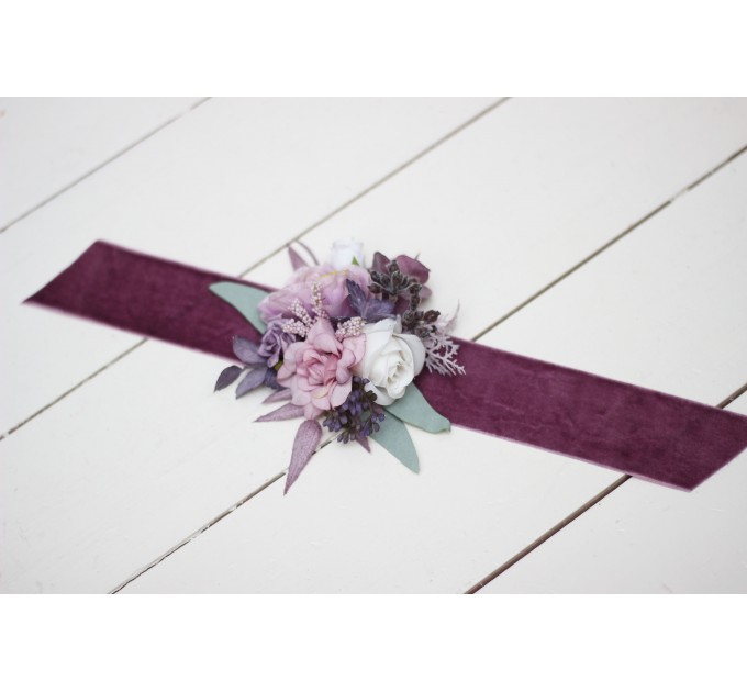 Wedding Boutonnieres & Wrist Corsage in Lilac, White & Mauve | Faux Flower Accessories
