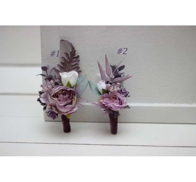 Wedding Boutonnieres & Wrist Corsage in Lilac, White & Mauve | Faux Flower Accessories