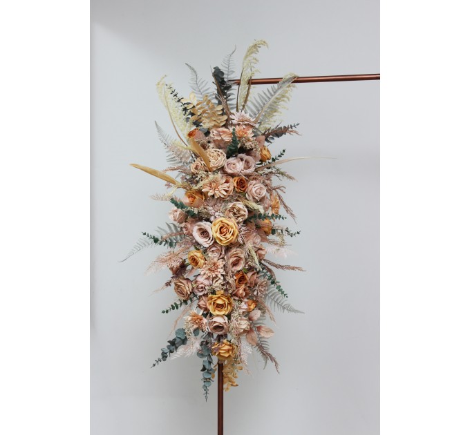 Flower Arch Arrangement in Beige & Pale Orange | Faux Floral Archway for Wedding