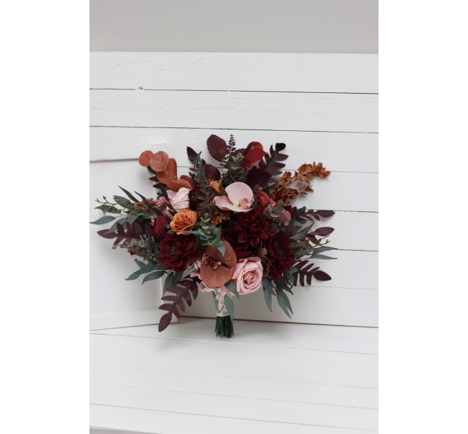 Wedding Bouquets in Cinnamon, Burgundy, Blush Pink & Rust | Faux Bridal & Bridesmaid Bouquets