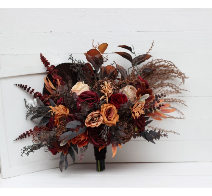 Wedding bouquets in rust burgundy cinnamon colors. Bridal bouquet. Faux bouquet. Bridesmaid bouquet 0022