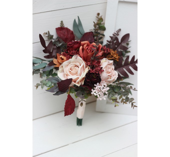 Wedding Bouquets in Cinnamon, Burgundy, Blush Pink & Rust | Faux Bridal & Bridesmaid Bouquets
